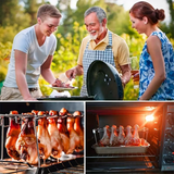 Stainless steel chicken leg and wing rack three-piece set: Foldable standing grill + baking tray + cleaning brush. Suitable for barbecues, smoking, and ovens. Ideal choice for picnics and camping - Front View