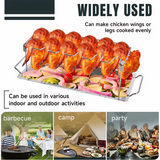 Stainless steel chicken leg and wing rack three-piece set: Foldable standing grill + baking tray + cleaning brush. Suitable for barbecues, smoking, and ovens. Ideal choice for picnics and camping - Top-Down View