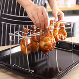 Stainless steel chicken leg and wing rack three-piece set: Foldable standing grill + baking tray + cleaning brush. Suitable for barbecues, smoking, and ovens. Ideal choice for picnics and camping - 45-Degree Angle