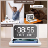3-in-1 wireless charger, time and temperature display, bedroom desk alarm clock, iPhone 16 15 14 13 12 11 Pro Max/Mini/Plus/XR/X/8 AirPods 2/3/4/Pro/Pro 2 charging dock AirPods 4/3 /Pro/2, compatible with Samsung S25/S23/S22/S21/S20/ Galaxy Buds - Top-Down View