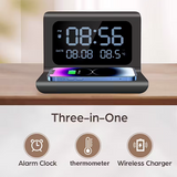 3-in-1 wireless charger, time and temperature display, bedroom desk alarm clock, iPhone 16 15 14 13 12 11 Pro Max/Mini/Plus/XR/X/8 AirPods 2/3/4/Pro/Pro 2 charging dock AirPods 4/3 /Pro/2, compatible with Samsung S25/S23/S22/S21/S20/ Galaxy Buds - 45-Degree Angle