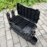 Double-layer multi-function outdoor storage fishing box, can be used as a stool, convenient storage of various fishing lines, bait, live fish. - Front View