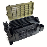 Double-layer multi-function outdoor storage fishing box, can be used as a stool, convenient storage of various fishing lines, bait, live fish. - Rear View