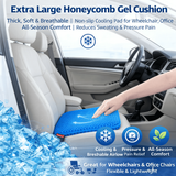 Ultra-large gel honeycomb cushion - Thick, soft, breathable, slip-resistant cooling pad, suitable for wheelchairs, offices - reduces sweating and pressure pain, all-season, lightweight, adjustable, comfortable all year round | breathable - Top-Down View