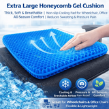 Ultra-large gel honeycomb cushion - Thick, soft, breathable, slip-resistant cooling pad, suitable for wheelchairs, offices - reduces sweating and pressure pain, all-season, lightweight, adjustable, comfortable all year round | breathable - Low Angle