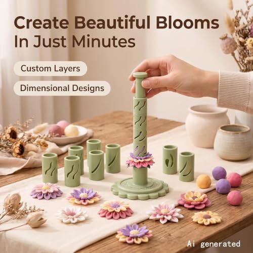 With 24 colors of modeling clay 3D Promted Flower Modular Clay Bloom Maker with 9 Shaping Sleeves Reusable Press Mold,Effortlessly make unique layered clay flowers for beginners and DIY lovers - Purple