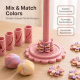 With 12 colors of modeling clay 3D Promted Flower Modular Clay Bloom Maker with 9 Shaping Sleeves Reusable Press Mold,Effortlessly make unique layered clay flowers for beginners and DIY lovers - Pink