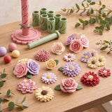 With 12 colors of modeling clay 3D Promted Flower Modular Clay Bloom Maker with 9 Shaping Sleeves Reusable Press Mold,Effortlessly make unique layered clay flowers for beginners and DIY lovers - Green