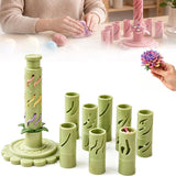 With 24 colors of modeling clay 3D Promted Flower Modular Clay Bloom Maker with 9 Shaping Sleeves Reusable Press Mold,Effortlessly make unique layered clay flowers for beginners and DIY lovers - Green
