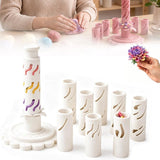 With 24 colors of modeling clay 3D Promted Flower Modular Clay Bloom Maker with 9 Shaping Sleeves Reusable Press Mold,Effortlessly make unique layered clay flowers for beginners and DIY lovers - White
