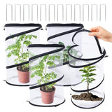 1Pack Pop Up Insect Barrier Plant Cover Net, 19.6" x 11.8" Round Foldable Plant Protectors Mesh Plant Enclosure, Garden Net Cage Guard Cover with Stakes & Carry Bag for Protect Plants from Bird Insect - White