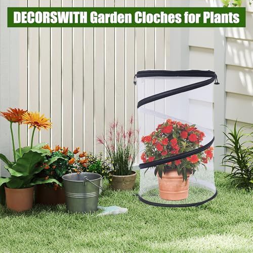 1Pack Pop Up Insect Barrier Plant Cover Net, 19.6" x 11.8" Round Foldable Plant Protectors Mesh Plant Enclosure, Garden Net Cage Guard Cover with Stakes & Carry Bag for Protect Plants from Bird Insect - White