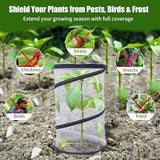 1Pack Pop Up Insect Barrier Plant Cover Net, 19.6" x 11.8" Round Foldable Plant Protectors Mesh Plant Enclosure, Garden Net Cage Guard Cover with Stakes & Carry Bag for Protect Plants from Bird Insect - White