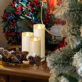 Battery Operated Candles with Timer in Waterproof Flameless Led Pillar Candles, Small, Slim Electric Fake Lights for Wedding Halloween Christmas Table Centerpieces - Yellow - Size 3Pack - Front View