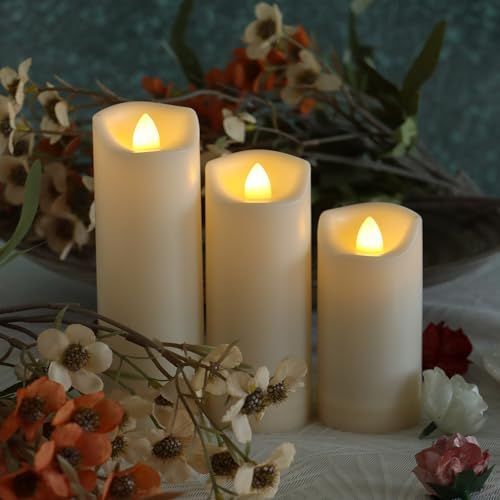 Battery Operated Candles with Timer in Waterproof Flameless Led Pillar Candles, Small, Slim Electric Fake Lights for Wedding Halloween Christmas Table Centerpieces - Yellow - Size 3Pack