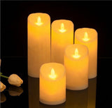 Battery Operated Candles with Timer in Waterproof Flameless Led Pillar Candles, Small, Slim Electric Fake Lights for Wedding Halloween Christmas Table Centerpieces - Yellow - Size 5Pack