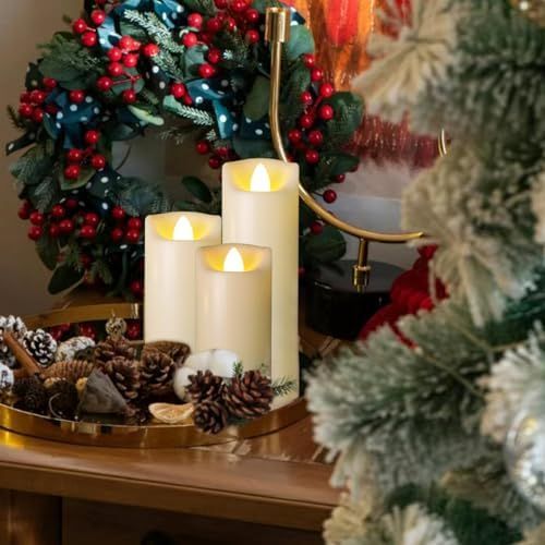 Battery Operated Candles with Timer in Waterproof Flameless Led Pillar Candles, Small, Slim Electric Fake Lights for Wedding Halloween Christmas Table Centerpieces - Yellow - Size 5Pack