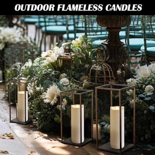 Battery Operated Candles with Timer in Waterproof Flameless Led Pillar Candles, Small, Slim Electric Fake Lights for Wedding Halloween Christmas Table Centerpieces - Yellow - Size 5Pack