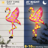 1Pack Metal Flamingo Outdoor Wall Decor, Solar Ambient Landscape Lights with Flower LED Auto On/Off, Flamingos Wall Decoration Light for Villa Garden Courtyard Decor - Pink