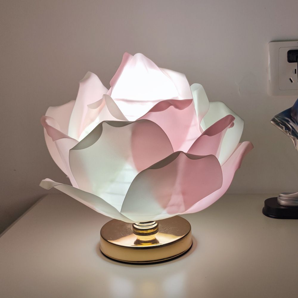Dimmable Rose Shape Table Lamp - Romantic Floral Ambient Light with Metal Base for Bedroom, Living Room, and Lover Girlfriend Gift Wedding Anniversary Occasions - Pink - Size 15.7x11Inches