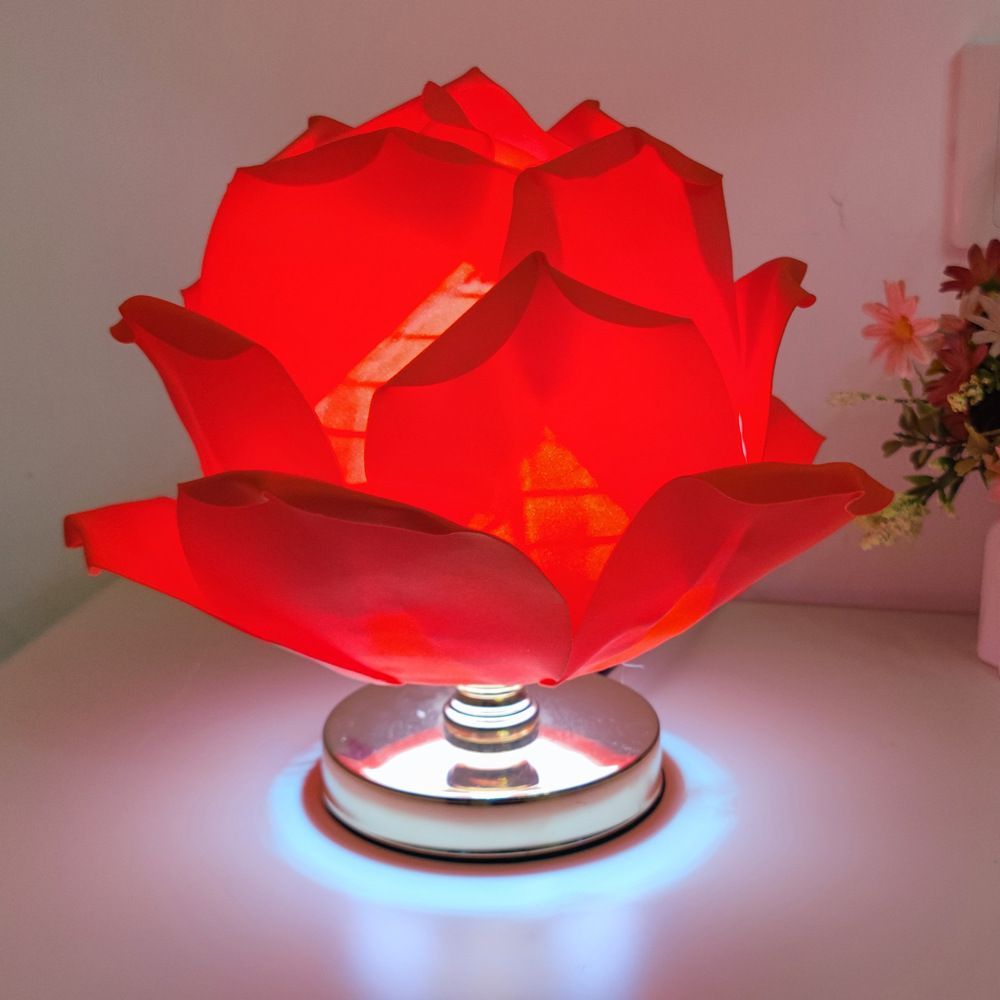 Dimmable Rose Shape Table Lamp - Romantic Floral Ambient Light with Metal Base for Bedroom, Living Room, and Lover Girlfriend Gift Wedding Anniversary Occasions - White-Pink - Size 15.7x11Inches