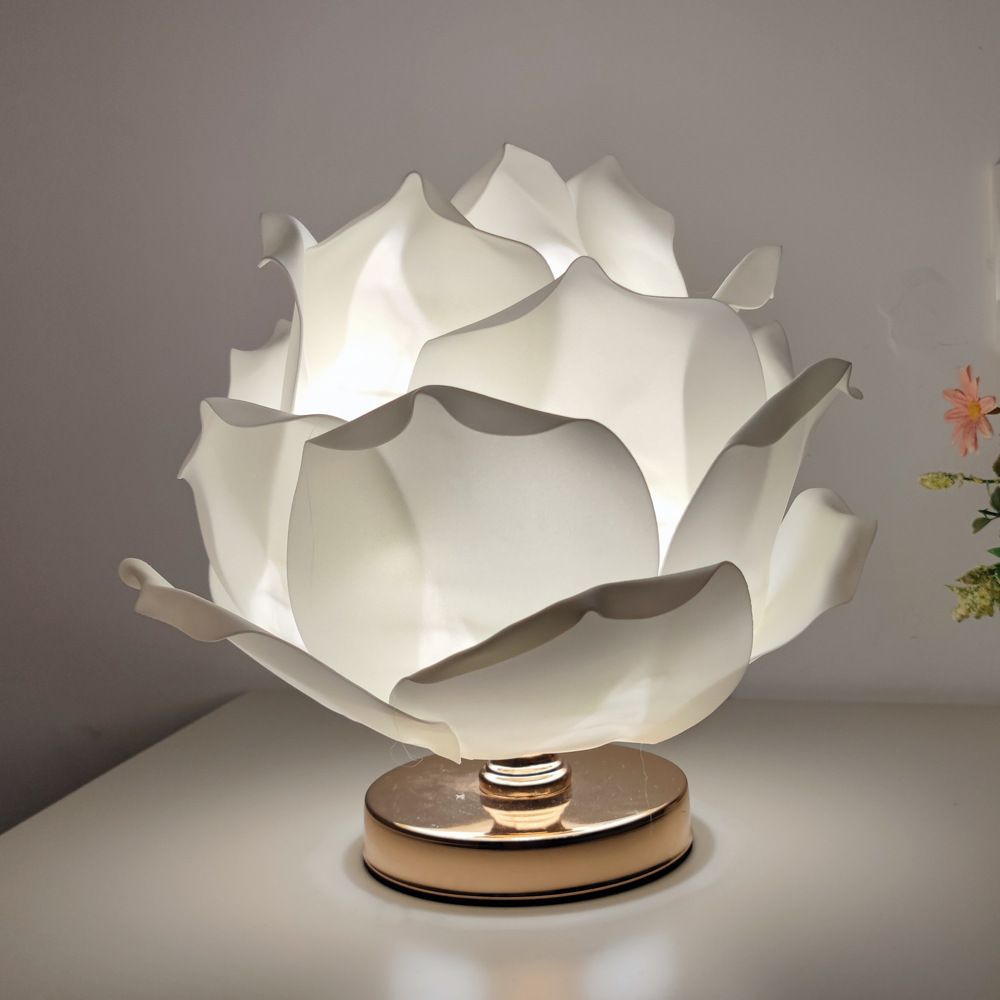 Dimmable Rose Shape Table Lamp - Romantic Floral Ambient Light with Metal Base for Bedroom, Living Room, and Lover Girlfriend Gift Wedding Anniversary Occasions - White - Size 15.7x11Inches