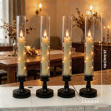 4PCS Flameless LED Candles, Flickering Battery Operated Candles with Embedded Star String Lights, Romantic Decorative Candles Table Decor for Home Wedding Room Christmas Decorations - Black - Size 25.5*5.5cm