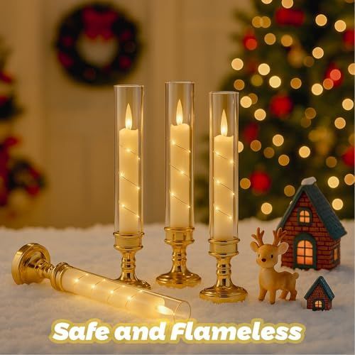4PCS Flameless LED Candles, Flickering Battery Operated Candles with Embedded Star String Lights, Romantic Decorative Candles Table Decor for Home Wedding Room Christmas Decorations - Black - Size 25.5*5.5cm