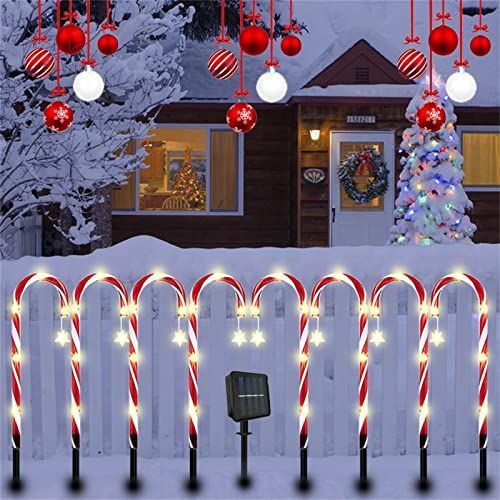 Set of 8 Candy Cane Christmas Decorations Solar Energy Christmas Crutch Ground Lamp Outdoor Plug-in Candy Crutch Lawns Landscapes Lamp