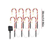 Set of 8 Candy Cane Christmas Decorations Solar Energy Christmas Crutch Ground Lamp Outdoor Plug-in Candy Crutch Lawns Landscapes Lamp