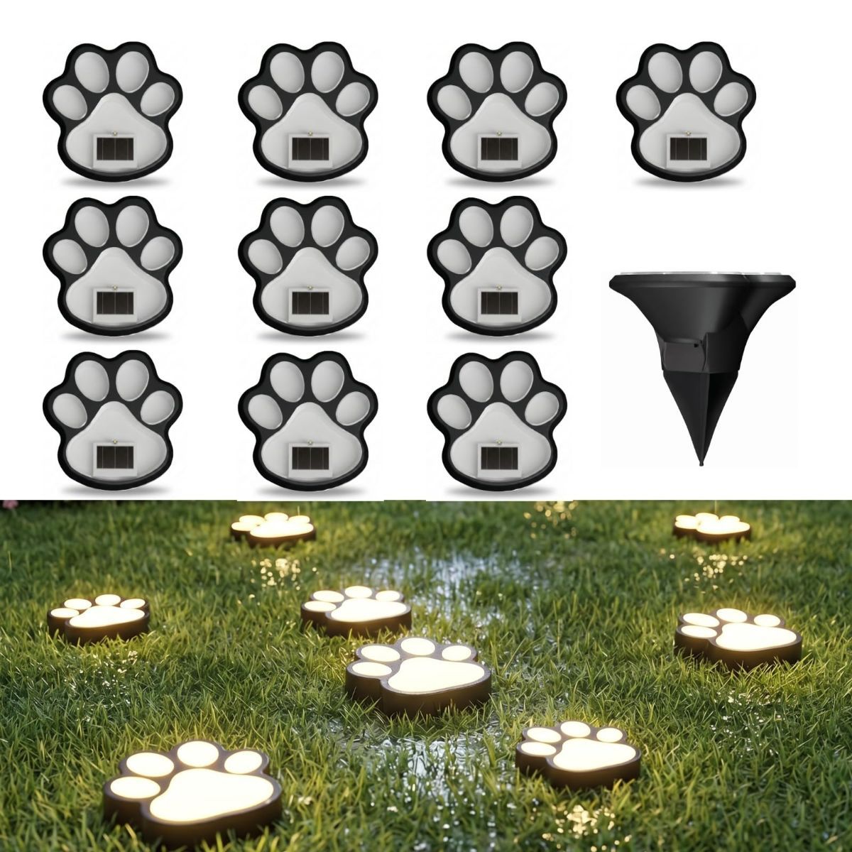 10Pack Paw Solar Lights Outdoor, Cute Dog Paw Solar Lights with 1 LED, Dual White & Warm Light IP65 Waterproof Solar Paw Print Lights for Lawn, Path, Garden Yard Decor - Warm White