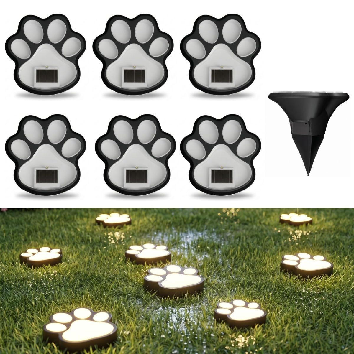 10Pack Paw Solar Lights Outdoor, Cute Dog Paw Solar Lights with 1 LED, Dual White & Warm Light IP65 Waterproof Solar Paw Print Lights for Lawn, Path, Garden Yard Decor - Warm White