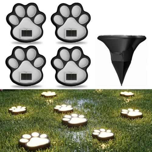 4Pack Paw Solar Lights Outdoor, Cute Dog Paw Solar Lights with 1 LED, Dual White & Warm Light IP65 Waterproof Solar Paw Print Lights for Lawn, Path, Garden Yard Decor - Warm White