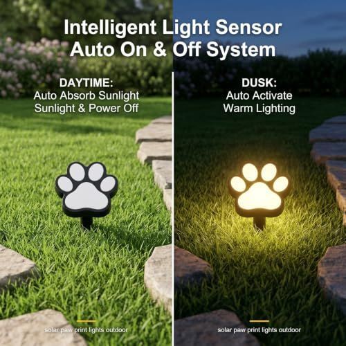 6Pack Paw Solar Lights Outdoor, Cute Dog Paw Solar Lights with 1 LED, Dual White & Warm Light IP65 Waterproof Solar Paw Print Lights for Lawn, Path, Garden Yard Decor - Warm White