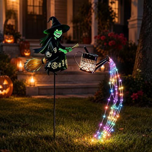 1Pack Halloween Witch Cauldron Garden Light, Multicolor Outdoor Yard Stake Decor Illuminated Witch Cauldron Light, Multicolor Potion Cascade Effect, Cutout Shadow Stake Light for Outdoor Halloween Decor - Black - Size 1Pack
