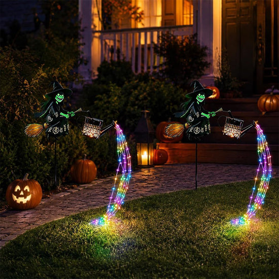 2Pack Halloween Witch Cauldron Garden Light, Multicolor Outdoor Yard Stake Decor Illuminated Witch Cauldron Light, Multicolor Potion Cascade Effect, Cutout Shadow Stake Light for Outdoor Halloween Decor - Black - Size 2Pack