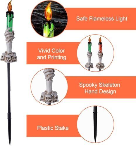 Halloween Pathway Lights, 5 Pack Candle Skull Hand Candle Holder, Waterproof Solar Halloween Led Lights, Indoor and Outdoor Party Home Garden Porch Decoration