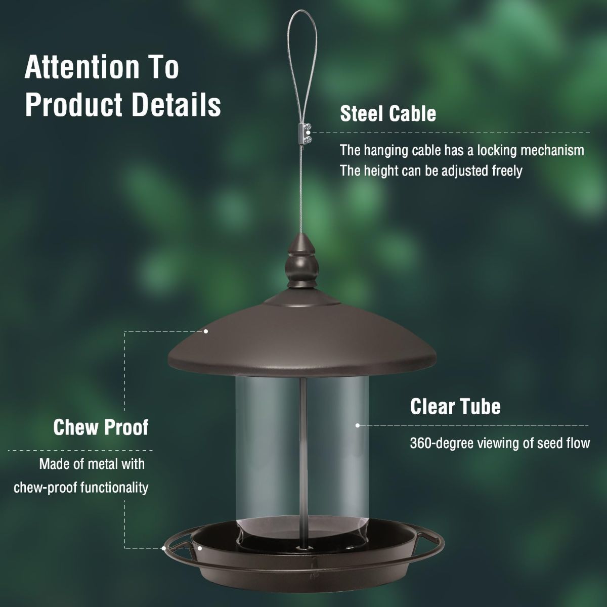Metal Roof Bird Feeder - Chew Proof for Outdoor Hanging Wild Bird Seeds