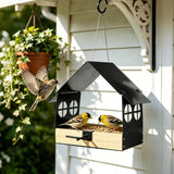 Metal Bird Feeder for Outdoor Hanging Wild Bird Feeder House with Weatherproof Roof Rust-Resistant Mesh Platform Easy to Clean & Refill for Attracting Finches Garden Yard Outside - Black - Size 20*14cm