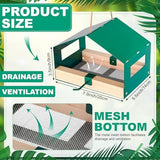 Metal Bird Feeder for Outdoor Hanging Wild Bird Feeder House with Weatherproof Roof Rust-Resistant Mesh Platform Easy to Clean & Refill for Attracting Finches Garden Yard Outside - Black - Size 20*14cm - Front View