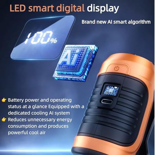 Clip Fan Portable Waist Clip Fan & Neck Fan, Dual Air Vents Strong Airflow Intelligent Digital Display Rechargeable, Wearable Cooling Fan for Outdoor Sports, Travel, Office, and Home Use - Green - Size 10.7*9.5cm