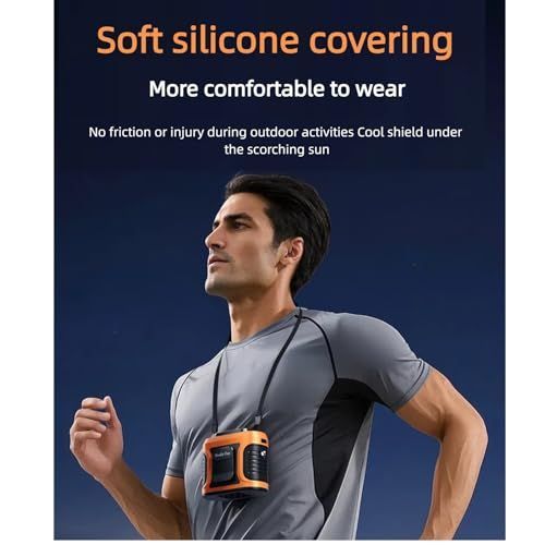 Clip Fan Portable Waist Clip Fan & Neck Fan, Dual Air Vents Strong Airflow Intelligent Digital Display Rechargeable, Wearable Cooling Fan for Outdoor Sports, Travel, Office, and Home Use - Orange - Size 10.7*9.5cm