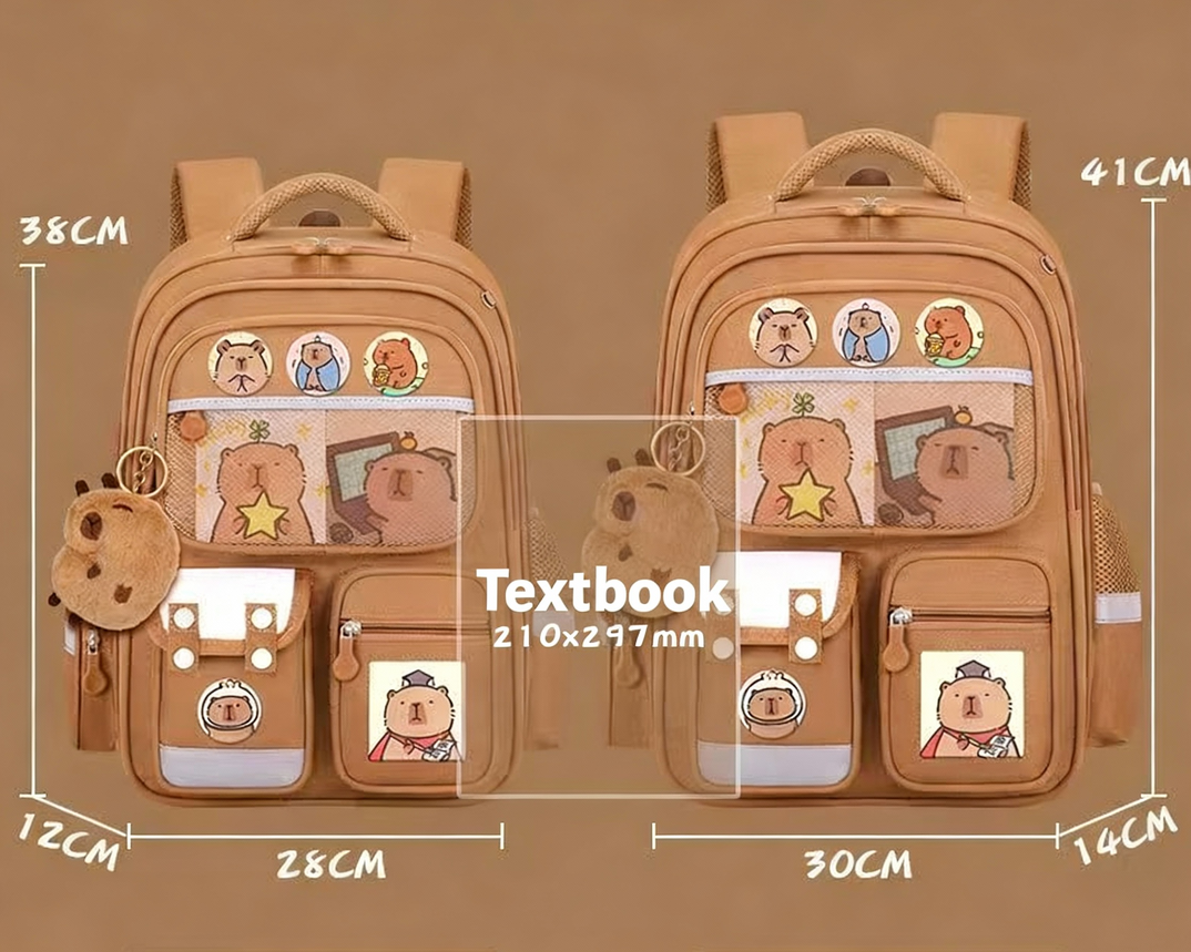 Cute Capybara Backpack with Chic Case and More Pins Ita Bag Cartoon Laptop Travel Utility Funny Going Out Casual Bag(Khaki)
