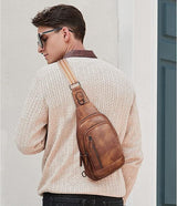 Brown Faux Leather Sling Bag: Unisex, Spacious, Reversible Crossbody for Aussies - Front View