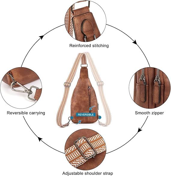 Brown Faux Leather Sling Bag: Unisex, Spacious, Reversible Crossbody for Aussies