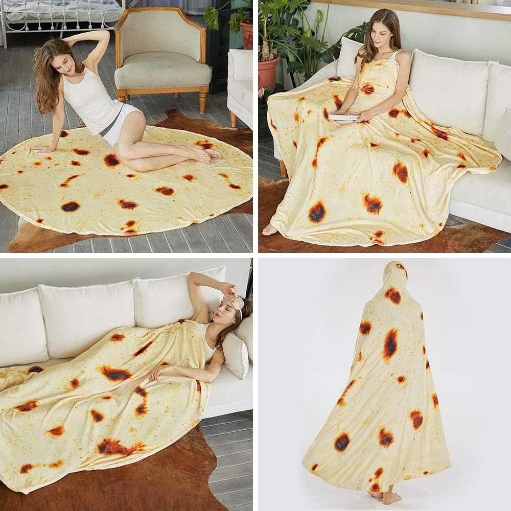 Burritos Tortilla Throw Blanket (Yellow), Novelty Funny Round Blanket for Kids & Adults, Soft Flannel Tortilla Wrap Blanket（36",Baby）