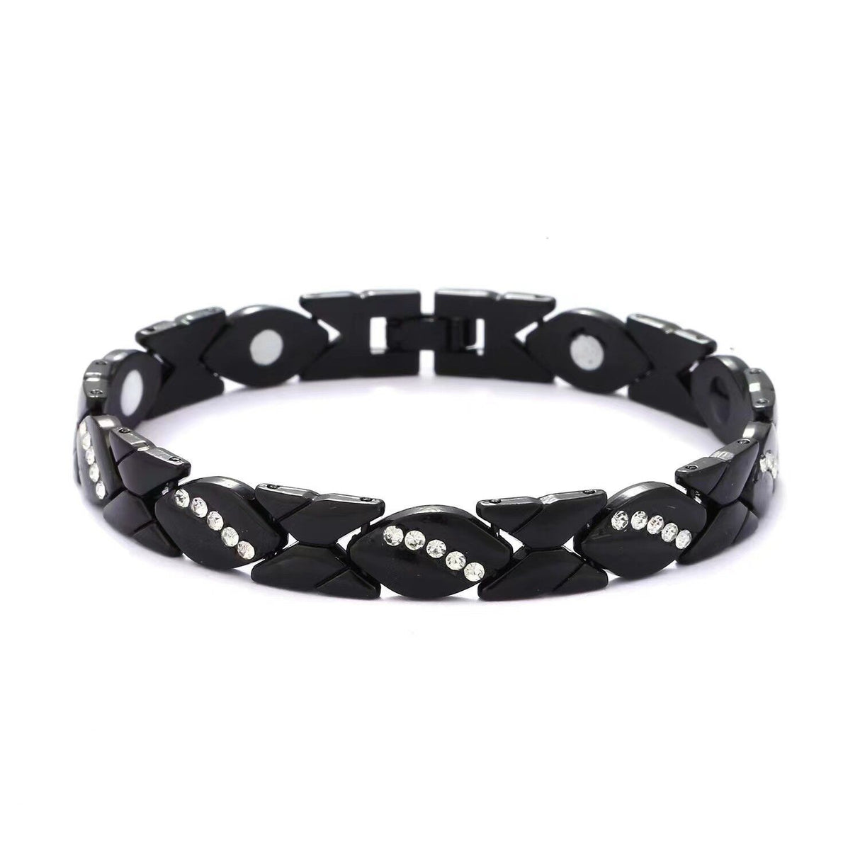 Christmas gift Stylish Ancient Copper Magnetic Therapy Bracelet with Diamond Accents - Enhance Health & Elegance（black）