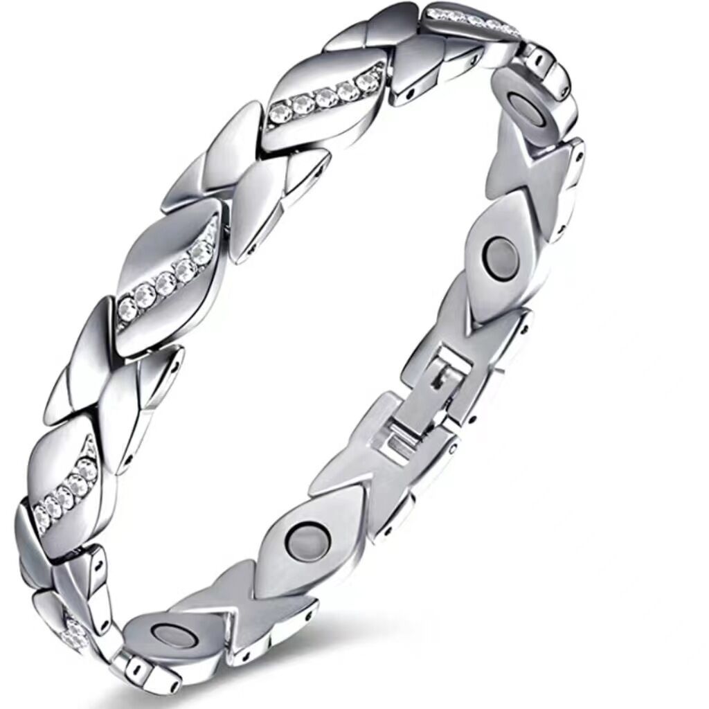 Christmas gift Stylish Ancient Copper Magnetic Therapy Bracelet with Diamond Accents - Enhance Health & Elegance（black）