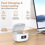 Rechargeable Behind-the-Ear Hearing Aids with Charging Case & LCD Display – Compact Sound Amplifier for Adults and Seniors (White Case, Skin Tone Device) - Side View