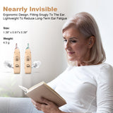 Rechargeable Behind-the-Ear Hearing Aids with Charging Case & LCD Display – Compact Sound Amplifier for Adults and Seniors (White Case, Skin Tone Device) - Top-Down View